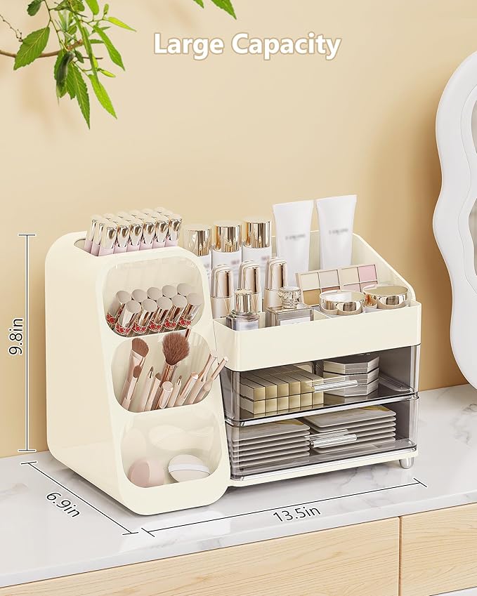 Large Capacity Makeup Organizer Countertop with Makeup Brush Holder for Vanity, Thickened Material, Bathroom Countertop Organizer Skin Care Perfumes Storage, Teen Girl Gifts for 13-25 Year