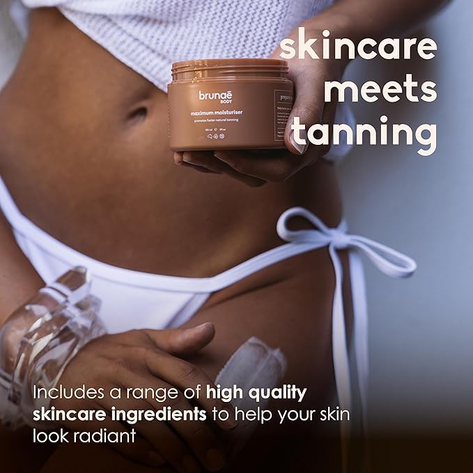 BRUNAE BODY® Maximum Tanning Moisturizer [FOR DARKER & FASTER TAN] - Skin Firming Pre-Tan Preparation Lotion - Hydrating Body Lotion for Sun Bed with Jojoba, Avocado & Tamanu Oil - Vegan & Aussie Made