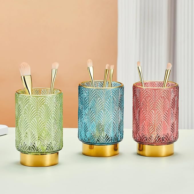 Makeup Brush Holder Organizer,Toothbrush Holders,Desk Pen Pencil Holder,Multifunctional Vintage Glass Brush Cup（A42-3-US）
