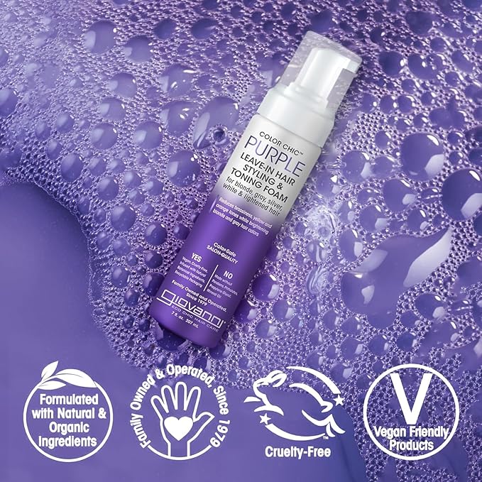 GIOVANNI Color Chic Purple Leave-In Hair Styling & Toning Foam - Purple Foam for Blonde, Gray, Brassy, Fine Hair, Gives Volume & Shine for Women & Men - 7 fl oz (Pack of 1)