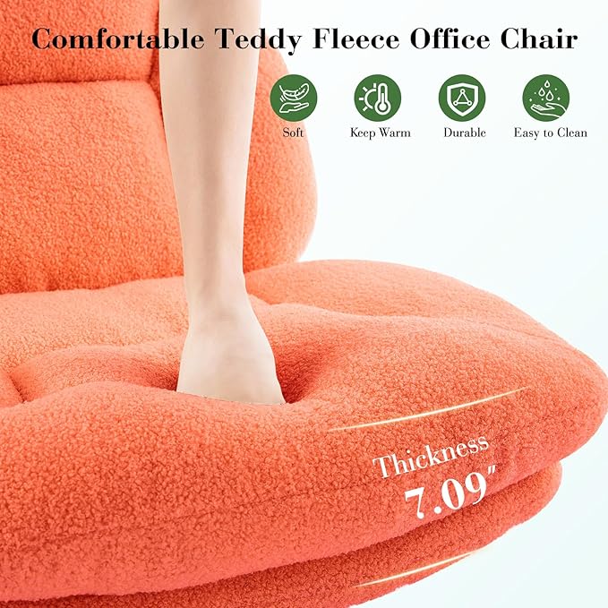 Cross Legged Office Chair, Thick Cushioned Criss Cross Desk Chair with Wheels, Wide Seat Armless Office Chair, Height Adjustable Swivel Vanity Chair for Home and Office, Orange