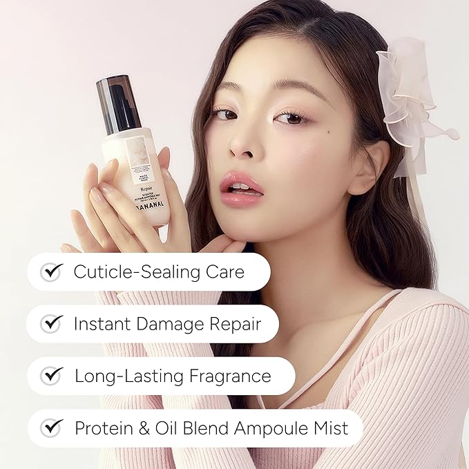 Korean Scented Hair Serum Mist – Argan Oil & Silk Protein Ampoule for Nourishing, Frizz Control, Damaged Repair & Glass Hair Shine – White Floral Musk, 100ml / 3.38 fl oz