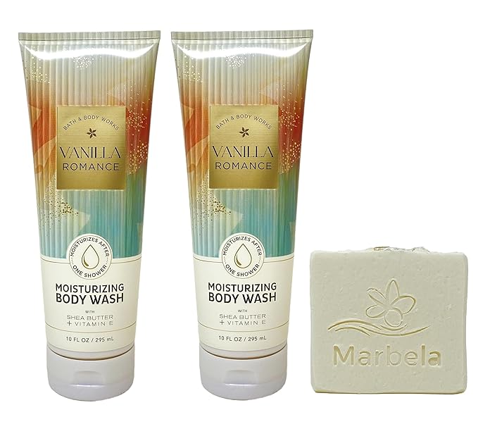 Bath & Body Works Vanilla Romance 2 Pack Moisturizing Body Wash with a Natural Oats Bar Soap - Full Size