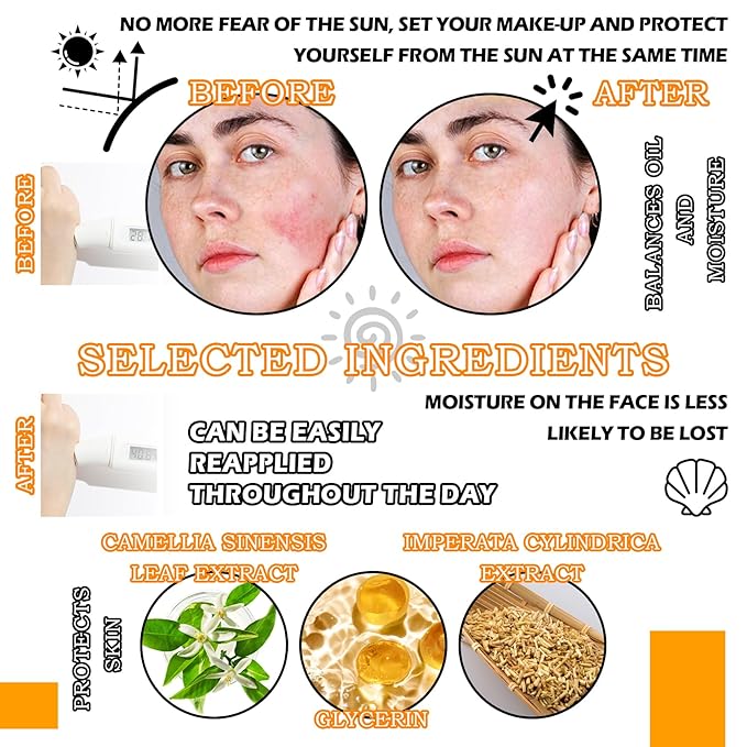 2 Pcs Mineral Sunscreen Setting Powder SPF50 PA++ for Face,Long-Lasting Oil Control Sunscreen Brush Powder,Matte Transparent Facial Powder Sunscreen,All Skin