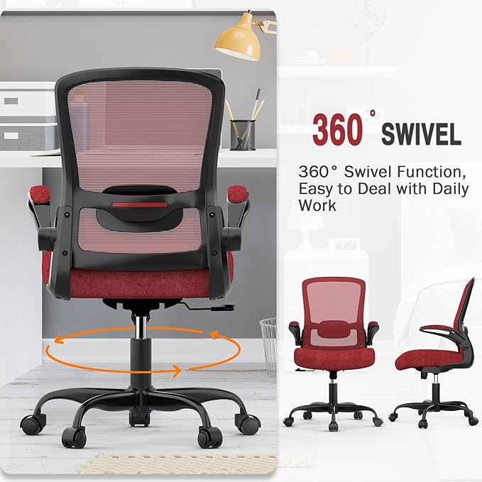 Mimoglad Office Chair, Ergonomic Desk Chair with Adjustable Lumbar Support, High Back Mesh Computer Chair with Flip-up Armrests-Task Chairs, Executive Chair for Home Office
