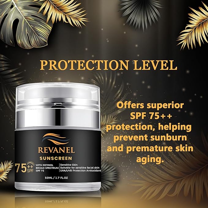 Sunscreen with Retinol, SPF 75, Broad Spectrum Advanced Formula for Maximum Sun Defense UVA/UVB Protection, Formulated Specifically for Sensitive Skin, 1.7 fl oz (1)