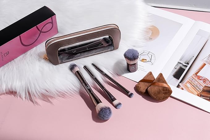BS-MALL 10 Pcs Professional Makeup Brushes Set with Soft Eyeshadow Brush, Foundation Brush for Liquid Makeup, Double-ended Brushes Travel Bag & Triangle Puff - Travel-friendly Multi-purpose Kit