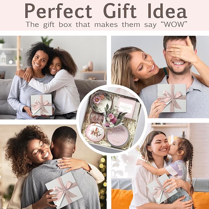 Birthday Gifts for Women – Luxury Candle Set & Bath Sets Spa Basket, Small Orchid & Jasmine Self Care Box, Gift Basket for Mom, Wife or Friend