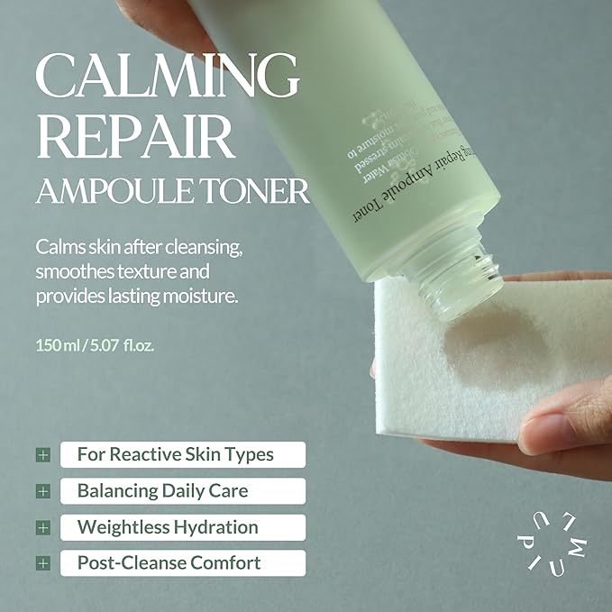 LU'PIUM Calming Repair Ampoule Toner – Vegan Soothing & Hydrating Toner for Sensitive or Irritated Skin, Chamaecyparis Water & CICA Complex, Inspired by Korean Skincare