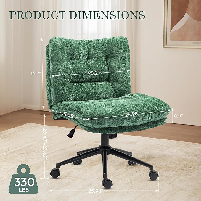 Dowinx Criss Cross Chair with Wheels, Dual-Layer Thickened Cushion, Premium Fabric Morden Home Vanity Chair Wide Seat, Olive Green