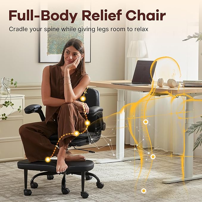 AreShark Cross Legged Office Chair,ADHD Criss Cross Desk Chair with Wheels & Stretchable Rotating Footrest,Height Adjustable Wide Yoga Kneeling Meditation Chair with Flip-up Armrests Back Support