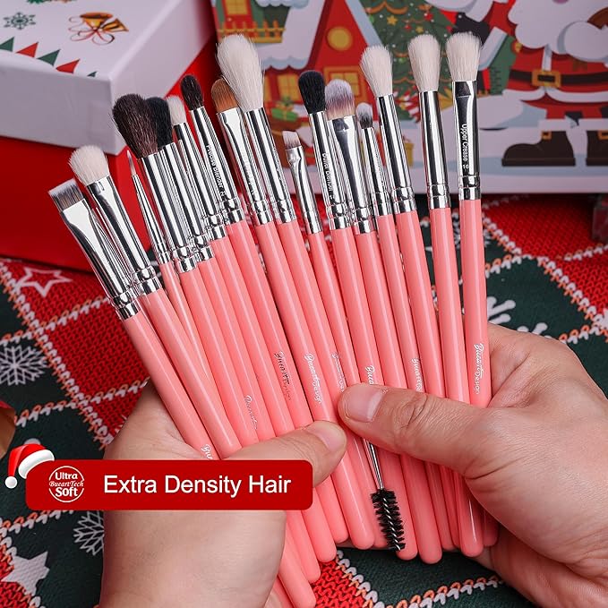 Bueart Design Makeup Brushes Set 26pcs Real Natural Goat Hair Professional labeled Foundation Face Blending Blush Concealers Eyeshadow Brush Set(26Pcs Pearl Pink)