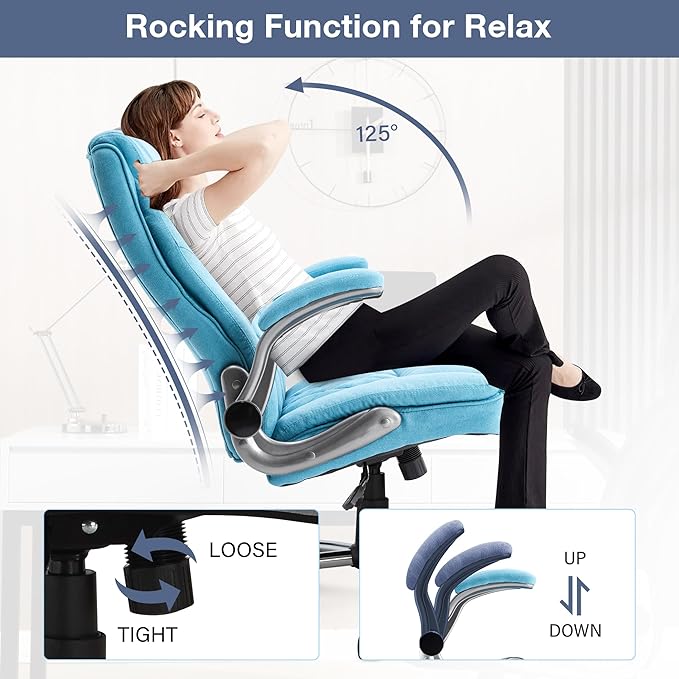 Big and Tall Fabric Office Chair 400lbs High Back Executive Computer Desk Chair with Flip Up Armrest, Breathable Fabric Adjustable Height Ergonomic Home Office Heavy Duty