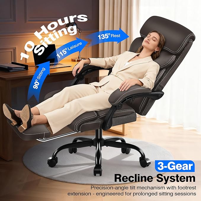 AreShark Office Chair - Ergonomic Comfortable High Back Computer Desk Chair with Foot Rest - Executive Breathable Swivel Rolling Reclining Leather Chair with Lumbar Support for Home Gaming Relaxing