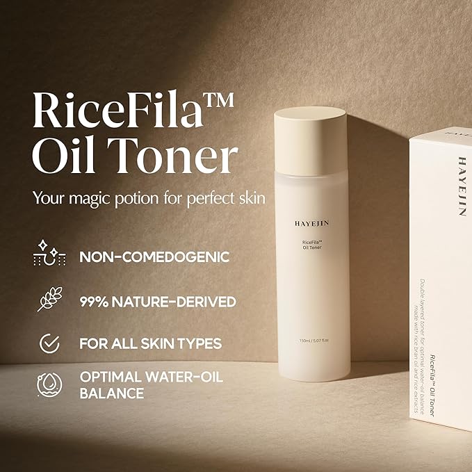 HAYEJIN RiceFila™ Oil Toner for face (5.07 fl oz) + Moisturizing Cream (1.69 fl oz) + Rice Bran Oil Serum for Face (1.01 fl oz) - HAYEJIN RiceFila Complete Skincare Bundle – Toner, Serum, and