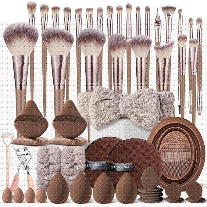 HGHDBT 53Pcs Brown Makeup Brushes Set Professional Makeup Kit Multi-functional Makeup Tool Set with Facial Makeup Accessories, Foundation Makeup Brush Kit Eye and Face Make up Brushes & Tools