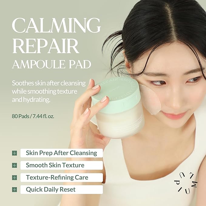 LU'PIUM Calming Repair Ampoule Pad – Vegan Soothing & Hydrating Toner Pads for Sensitive Skin, 300,800ppm Chamaecyparis Water & Cica Complex, Inspired by Korean Skincare