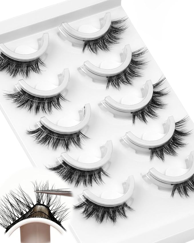 Waterproof Self Adhesive Eyelashes,Half Eyelashes 10-14mm 5 Pairs Natural Look Stick on False Eyelashes, No Glue Needed, Wispy Glueless Lashes Reusable and Comfortable by Obeyalash (6D49)