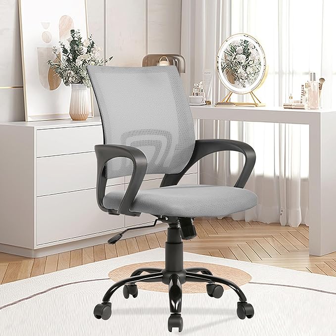 PayLessHere Office Computer Chair Ergonomic Cheap Desk Chair Adjustable Comfortable Mid Back Task Rolling Swivel with Lumbar Support for Home Office (Pack of 1, Grey)