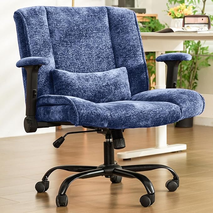 Criss Cross Chair with Wheels & Flip Arms, Wide Cross Legged Office Chair with Adjustable Tilt Criss-Cross Desk Chair with Lumbar Support for Home Office, Bedroom, Apartment Blue