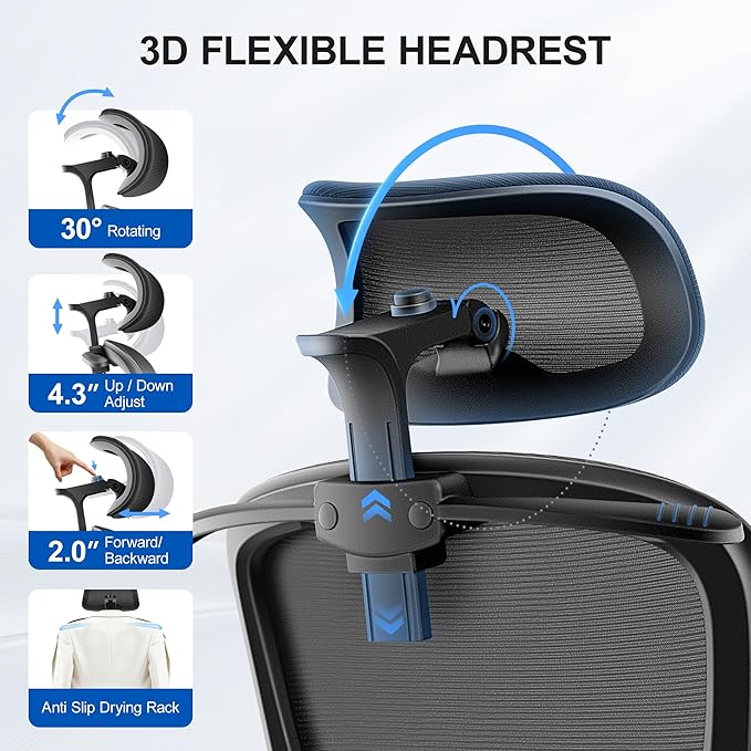 Ergonomic Office Chair, Mesh Desk Chair with Lumbar Support, High Back Home Office Chair with Adjustable Headrest and Flip-Up Arms, Comfortable Computer Chair, Thick Cushion, 300 LBS, Black