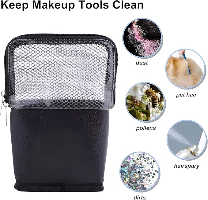 MOND'SUB Makeup Brush Organizer Bag, Makeup Brush Case Travel Makeup Brush Holder Large Professional Cosmetic Bag Artist Storage Bag Essentials Stand-up Foldable Makeup Cup Waterproof （Black, Large）