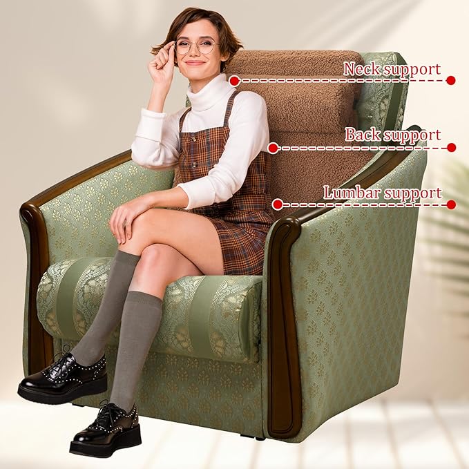 Sherpa Fleece Lumbar Support Pillow with Headrest Recliner Memory Foam Lumbar Pillow Back Cushion for Chair Plush Cushion Thick Pad for Back Pain Car Sofa Chair Headrest Office Home