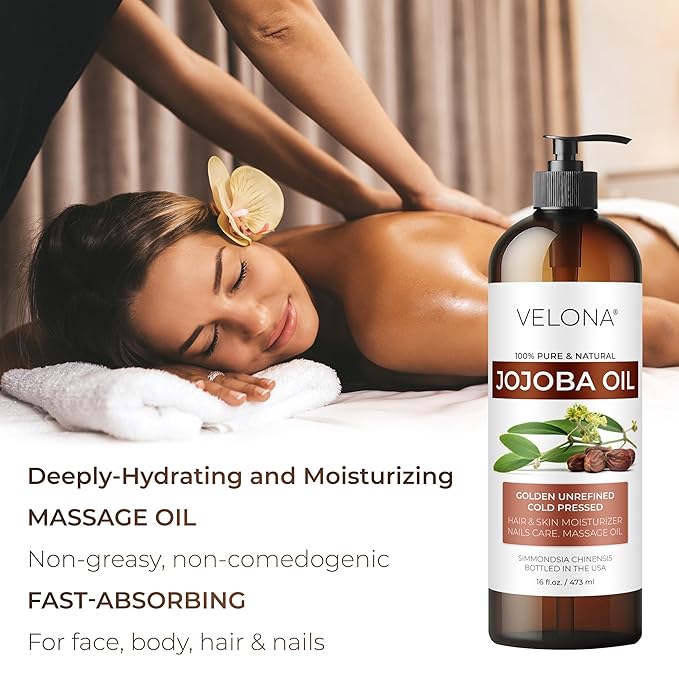 Jojoba Oil - 16 fl oz (with Pump) | 100% Pure and Natural | Golden, Unrefined, Cold Pressed, Hexane Free | Moisturizing Face, Hair, Body, Skin Care