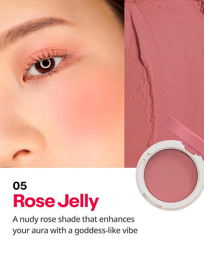 HOLIKA HOLIKA Jelly Dough Blusher 05 Rose Jelly - Korean Makeup Face Cheek Color, Long-Lasting Gel to Powder Formula, Smooth Matte Finish, Lightweight Non-Clumping Blush, 0.15oz.