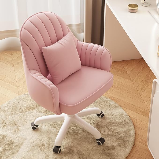 Home Office Chair Velvet Vanity Chairs Makeup Desk Chair with Wheels Mid Back Computer Chairs Height Adjustable Swivel Rolling Task Chair for Living Room, Bedroom, Office