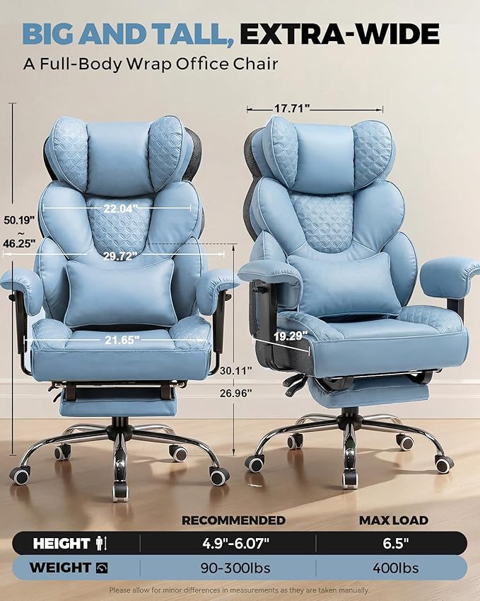 COMHOMA Big and Tall Office Chair with Upgrade Footrest, Heavy Duty Gaming Chair High Back Executive Chair with Spring Lumbar Support for Lower Back Pain Relief, 150°Reclining Adjustable Armrests