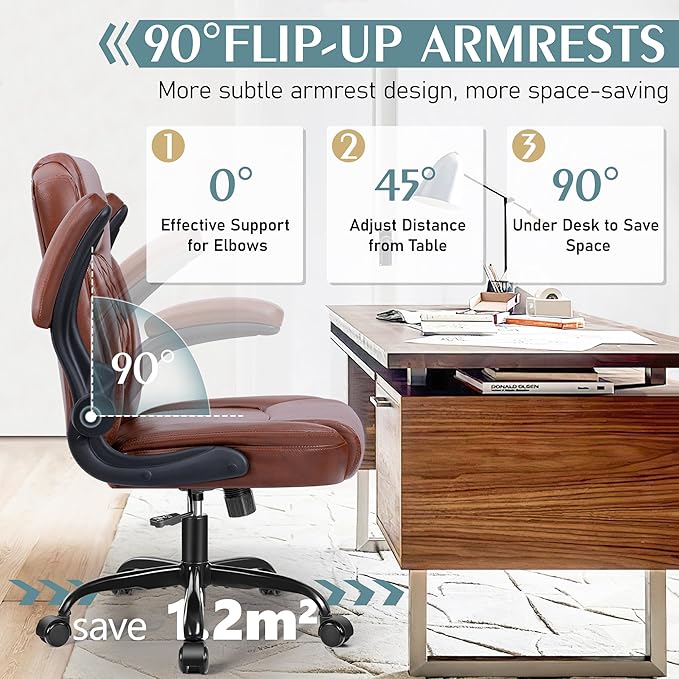 Leather Office Chair, PU Home Computer Desk Chairs with Ergonomic Back Support, 360°Swivel Free，Small Gaming Chair with Wheels and Adjustable Armrests, for Short People Use