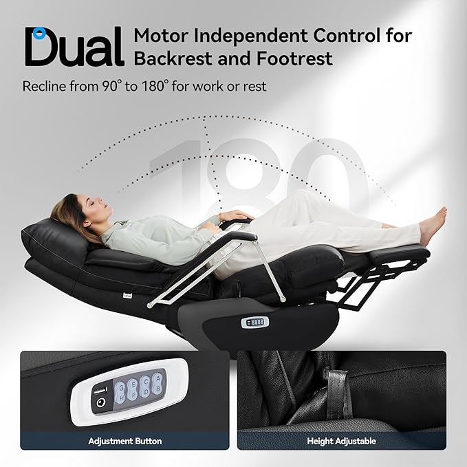 M80A Dual Motor Electric Executive Office Chair with Footrest, Comfortable Reclining Office Chair Wide Seat, Big and Tall Ergonomic Leather Home Office Desk Chair (Black,Multi-Functionality)