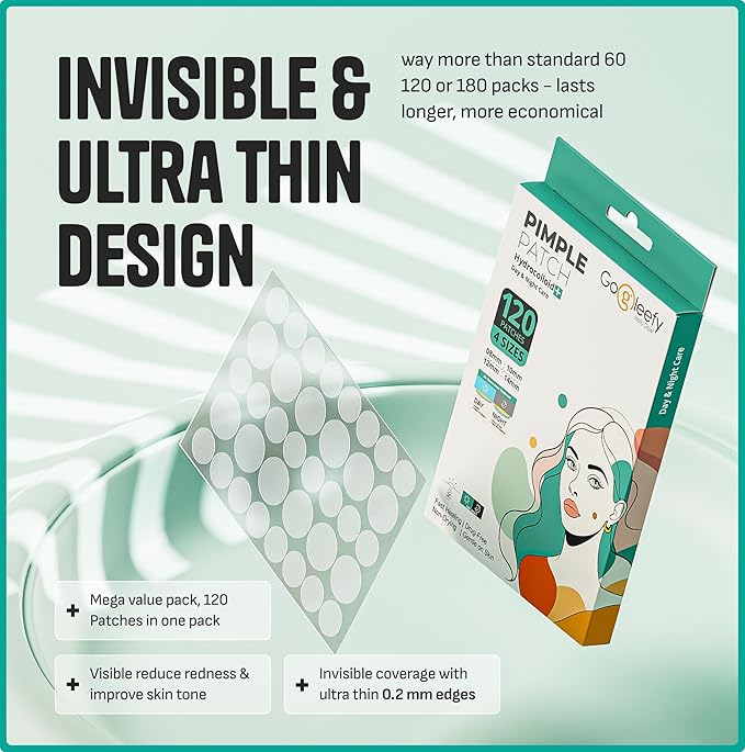 Pimple Patches for Face – Day & Night Acne Patches for Fast Healing, Skin Clarity – Invisible Hydrocolloid Patches, Waterproof Spot Treatment – All Skin Types Zit Patches of 60/120/180