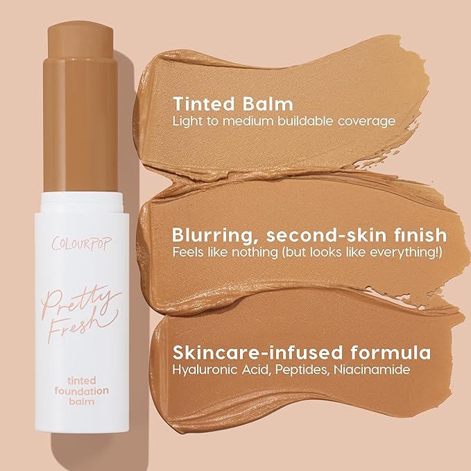 ColourPop Pretty Fresh Tinted Foundation Stick - Balm to Cream Foundation with Light to Medium Coverage - Infused with Hydrating Hyaluronic Acid, Peptides & Niacinamide - Medium Dark 16 (0.29 oz)