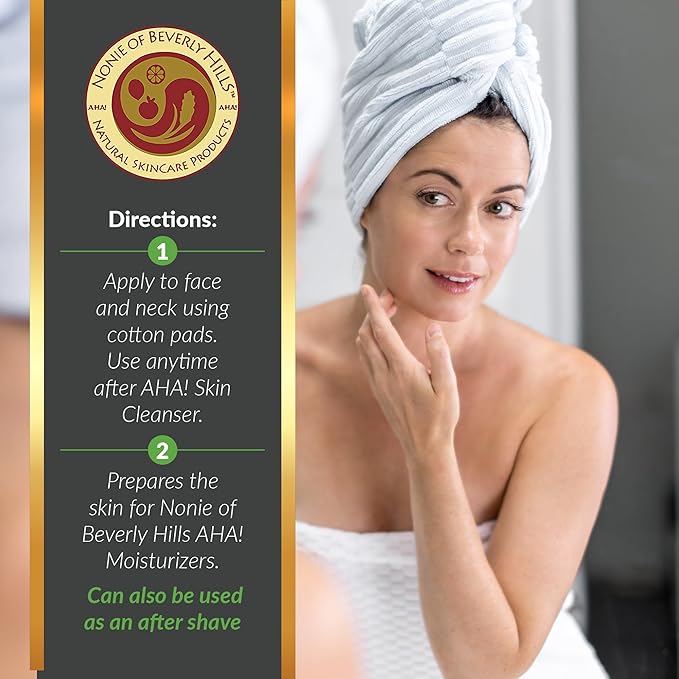 Nonie of Beverly Hills AHA Skin Tonic – All-Natural & Gentle Exfoliating Toner – 100% Vegan & Organic – with Apple Cider Vinegar, Grapefruit Seed Extract & Citrus Blend – Made in The USA