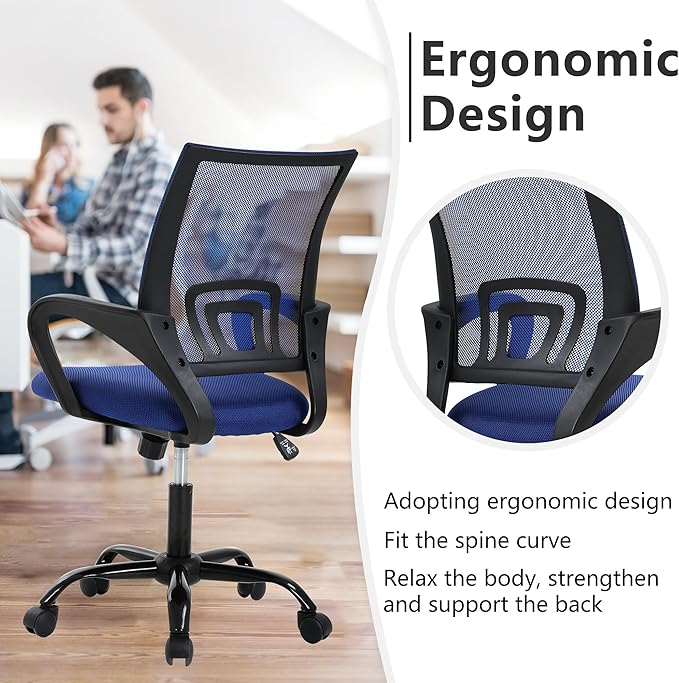 PayLessHere Office Computer Chair Ergonomic Cheap Desk Chair Adjustable Comfortable Mid Back Task Rolling Swivel with Lumbar Support for Home Office (Pack of 1, Blue)
