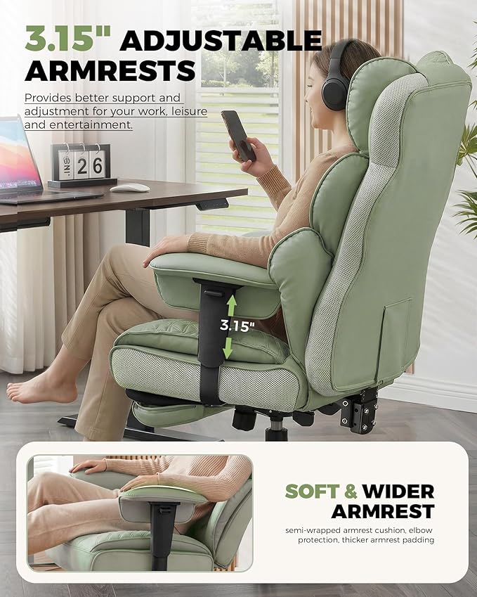 COMHOMA Big and Tall Office Chair with Upgrade Footrest, Heavy Duty Gaming Chair High Back Executive Chair with Spring Lumbar Support for Lower Back Pain Relief, 150°Reclining Adjustable Armrests