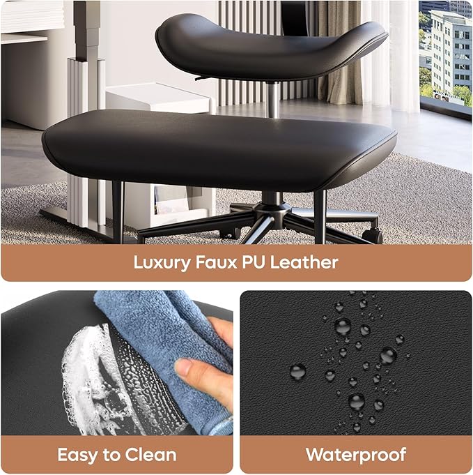 Upgraded Cross Legged Office Chair with Wheels, ADHD Chair for Adults, Wider Height Adjustable Backrest and Seat, Meditation Chair, Ergonomic & Yoga Office Chair, PU Leather, Black