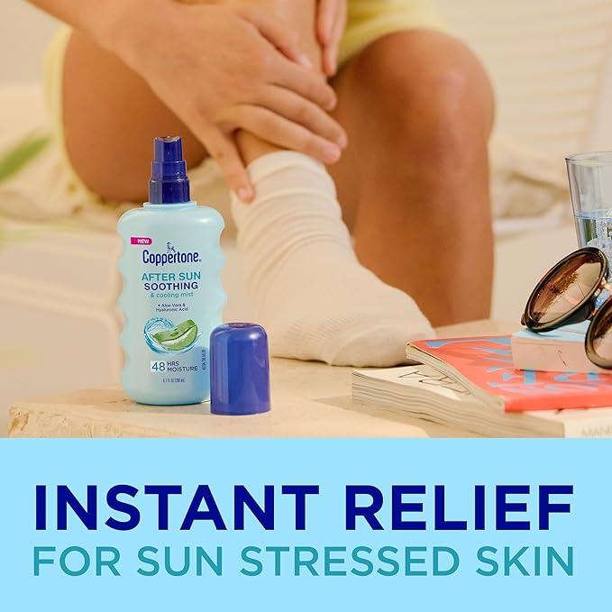 Coppertone After Sun Mist With Aloe Vera and Hyaluronic Acid, Soothing and Cooling Mist for Sun-Stressed Skin, Dermatologically Tested, Hypoallergenic After Sun Skin Care, 6.7 Oz Bottle