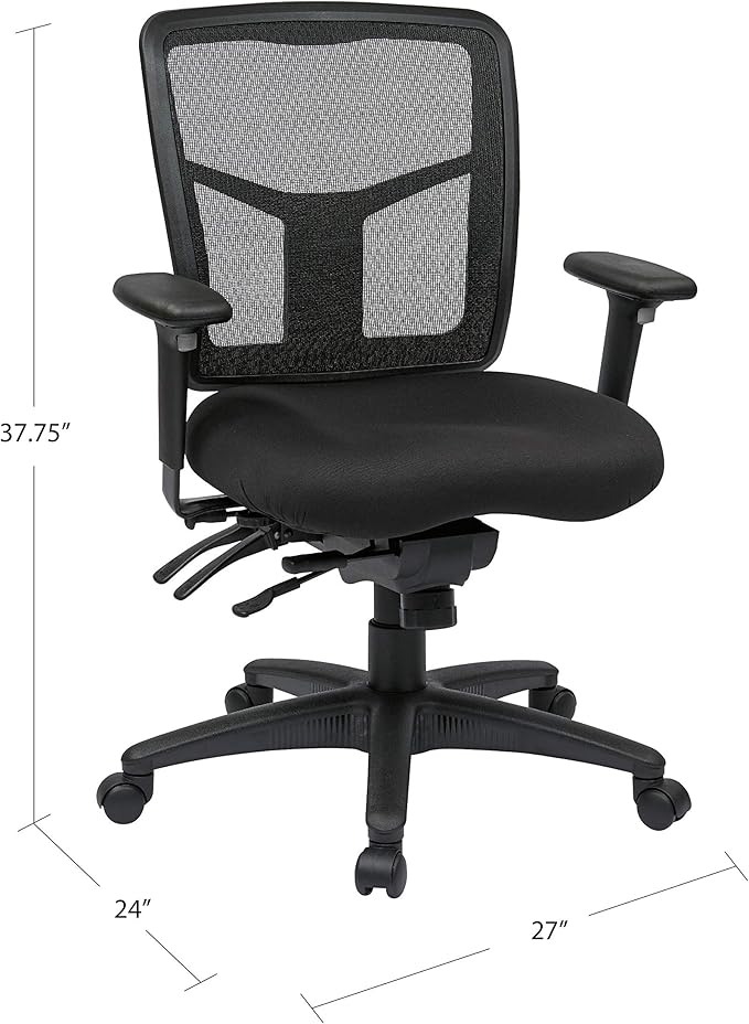 Office Star ProGrid Breathable Mesh Manager's Office Chair with Adjustable Seat Height, Multi-Function Tilt Control and Seat Slider, Mid Back, Coal FreeFlex Fabric