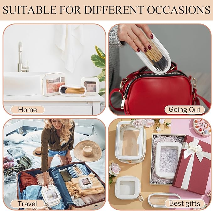 4 Pcs Leather Clear Makeup Bags Set for Women Travel Clear Cosmetic Case Toiletry Bags with Zipper Makeup Brush Case Waterproof Organizer Storage for Women Men Travel Accessories, 4 Sizes(White)