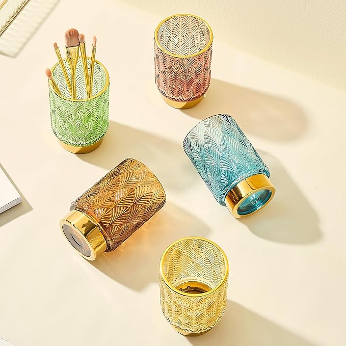 Makeup Brush Holder Organizer,Toothbrush Holders,Desk Pen Pencil Holder,Multifunctional Vintage Glass Brush Cup（A42-2-US）