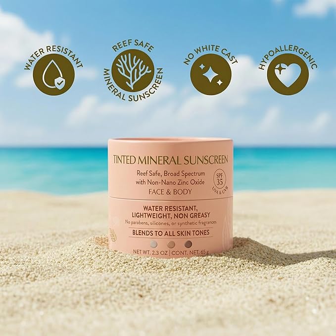 NATÚ BOTANICALS Tinted Mineral Face and Body Sunscreen SPF 35 - Mineral Zinc Oxide Sunblock Lotion - Broad-Spectrum UVA & UVB Protection - Lightweight & Gentle for Sensitive Skin - Reef Safe