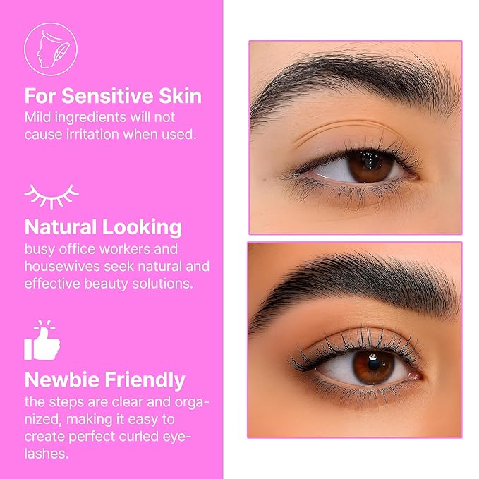 Korean Lash Lift Kit - 5 Sets At Home Eyelash Perm Kit with Upgraded Glue, Eyelash Lift, DIY Lash Perm Easy for Beginner & Professional, Semi Permanent Perming Wave Suitable For Salon & Home
