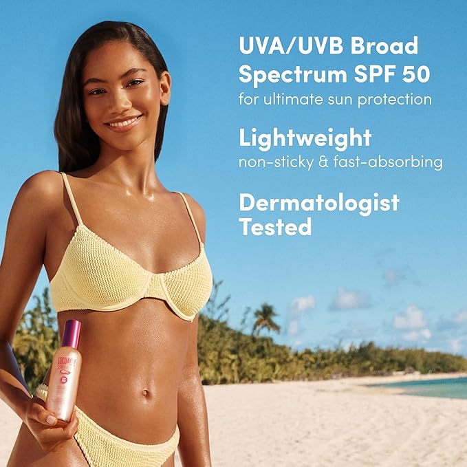 Coco & Eve Body Highlighter SPF 50 – Shimmer Sunscreen, Broad Spectrum Sun Protection, Lightweight Serum-Like Lotion with Pearlescent Minerals & Vitamin E for Hydrated & Glowing Skin, 5.07 Fl Oz