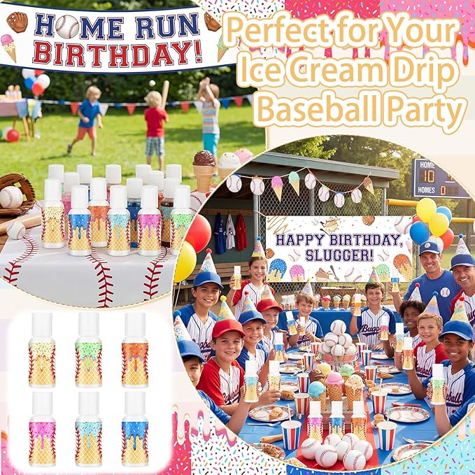 Demissle 24 Pcs Ice Cream Baseball Gifts Mini Sunscreen Bulk SPF 30 Travel Size Sunscreen Ice Cream Dripping Party Favors for Baseball Birthday Sports Team Summer Gifts, 1 Fl. oz