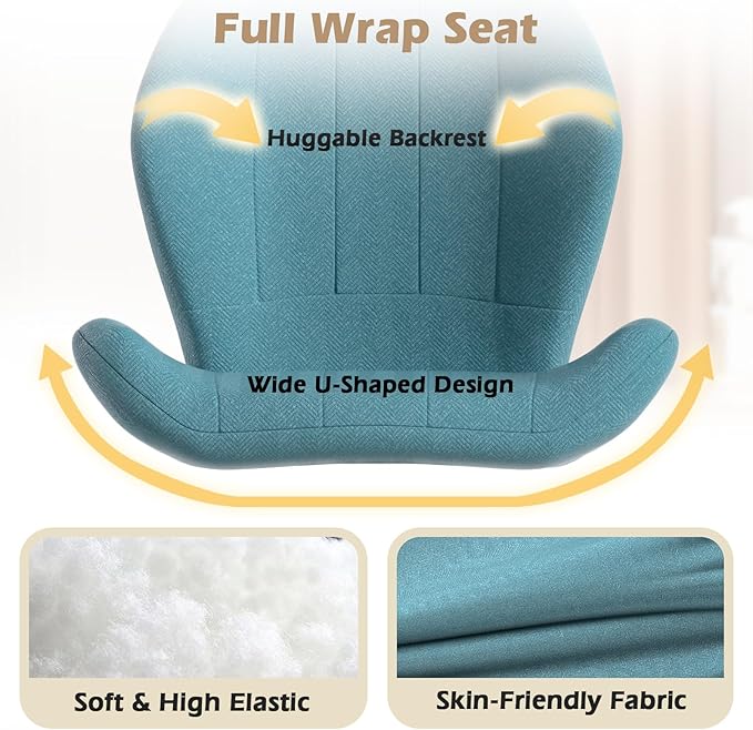 Criss Cross Chair with Wheels, Wide Cross Legged Office Chair Armless Comfy Desk Chair with Tall Back Vanity Chairs with Stress Relief Curved Design Seat for Bedroom & Office & Home Blue