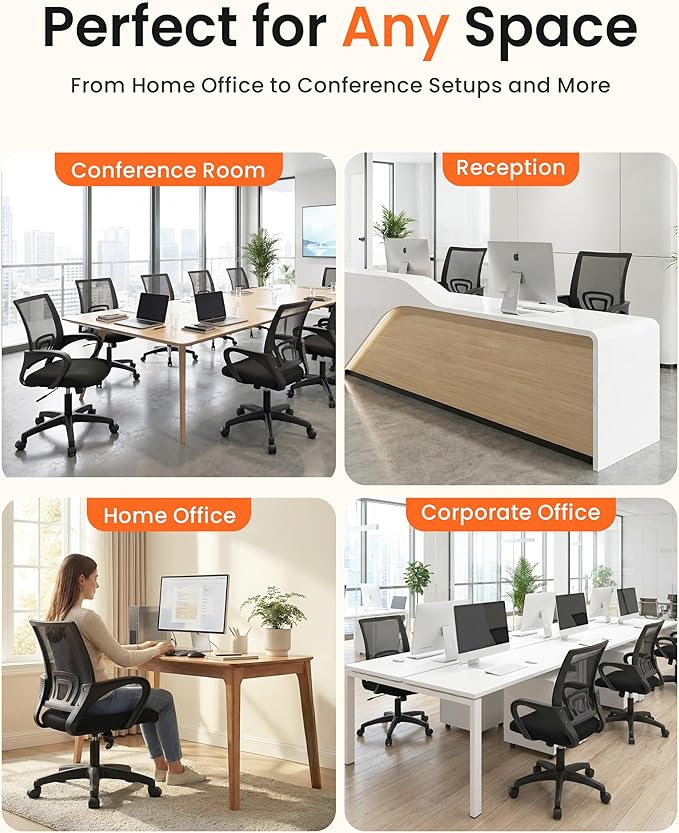 NEO Chair Office Desk Computer Chair Ergonomic Mesh Gaming Mid Back Seat with Comfy Lumbar Support Adjustable Height Swivel for Home Task (2 pk - Black)