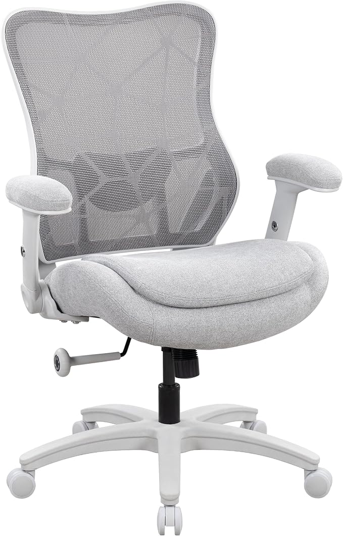 Big and Tall Office Chair 500lbs Heavy Duty Ergonomic Mesh Desk Chair with 23.6" Extra Wide Seat, 29.5" High Back, Adjustable Lumbar Support Flip-Up Arms for Large Body Types(Light Gray)